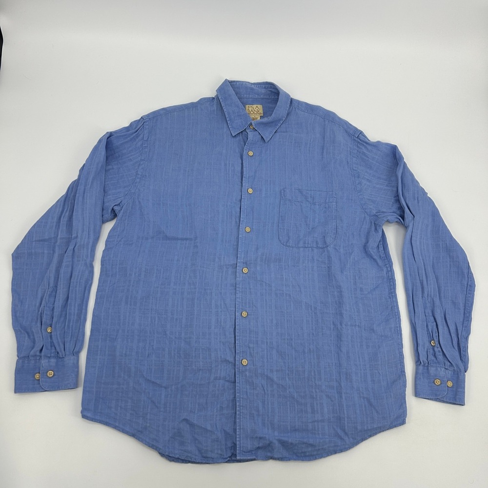 Jos.A.Bank Shirt Men's Large Light Blue 100% Linen Button‎ Up Long Sleeve